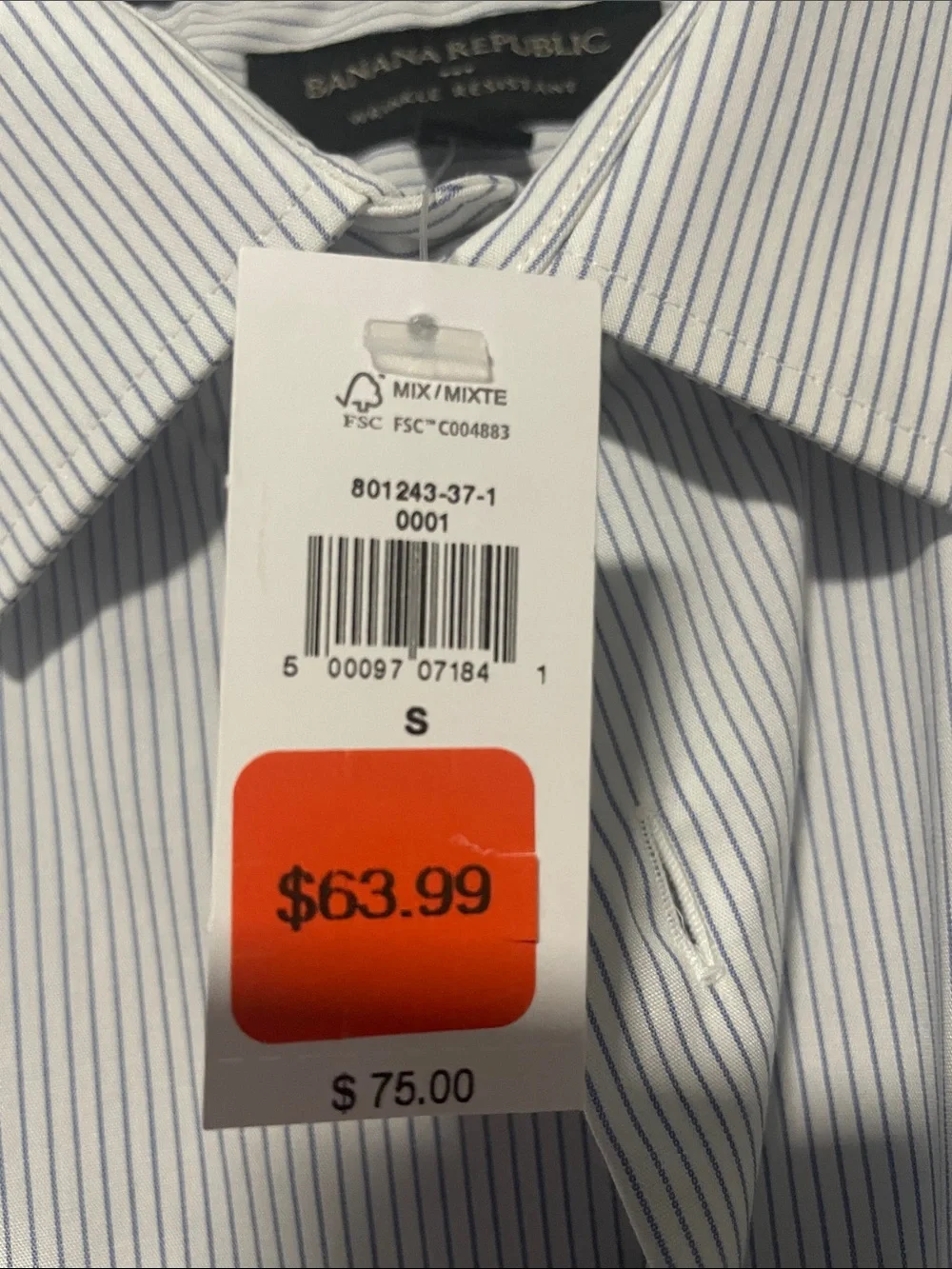 Banana Republic Men’s White Shirt with Blue Pinstripes